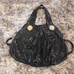 Gucci Black Sequined Shoulder Bag with Gold Medallion Accents